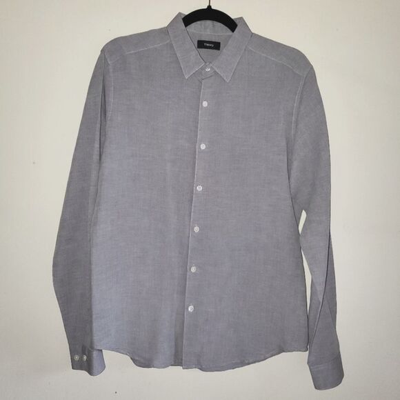 Theory Men´s Zack Ramiro Linen Cotton Blend Button Gray Long Sleeve Shirt M - Picture 1 of 10
